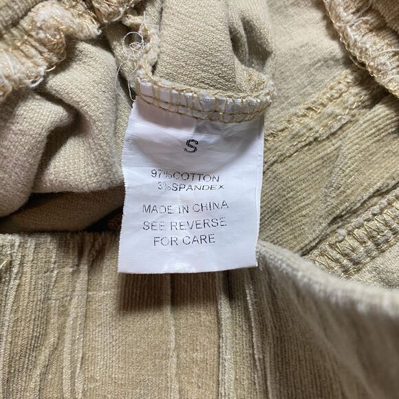 Boho Flare Pants High Waist Pull On Stretch Raw Hem Hippie Womens S Tan Cotton - Picture 4 of 9